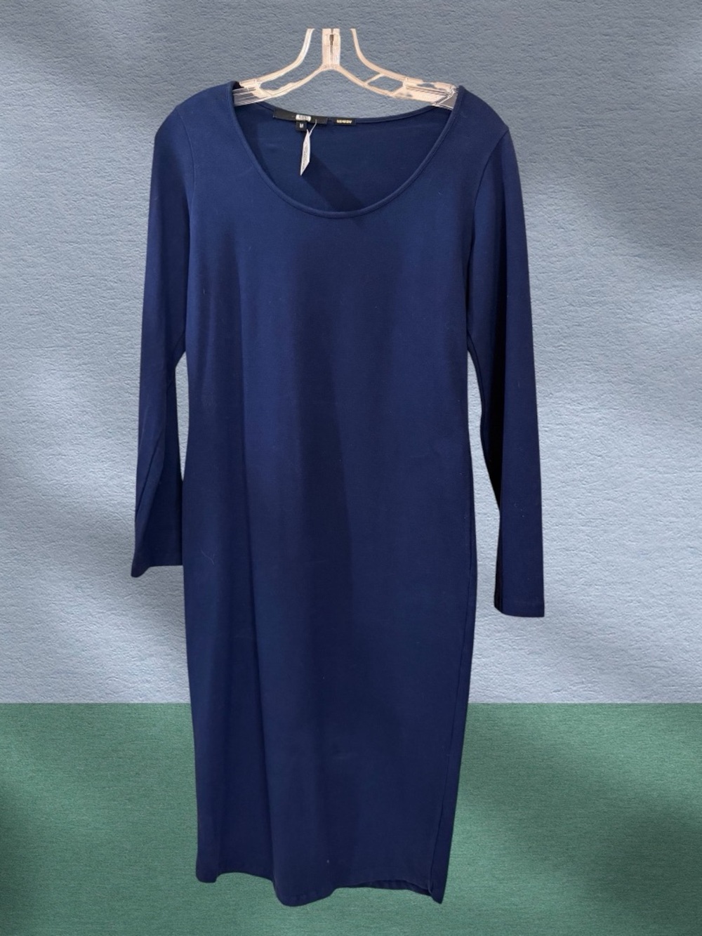 Monrow Navy Scoop-Neck Long Cotton Sleeve Sheath Dress, NWOT, Sz M - Picture 2 of 16